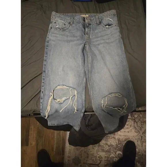 Levi's Superlow Distressed Wide Leg Jeans Light Wash Blue Size 32 - Picture 3 of 3